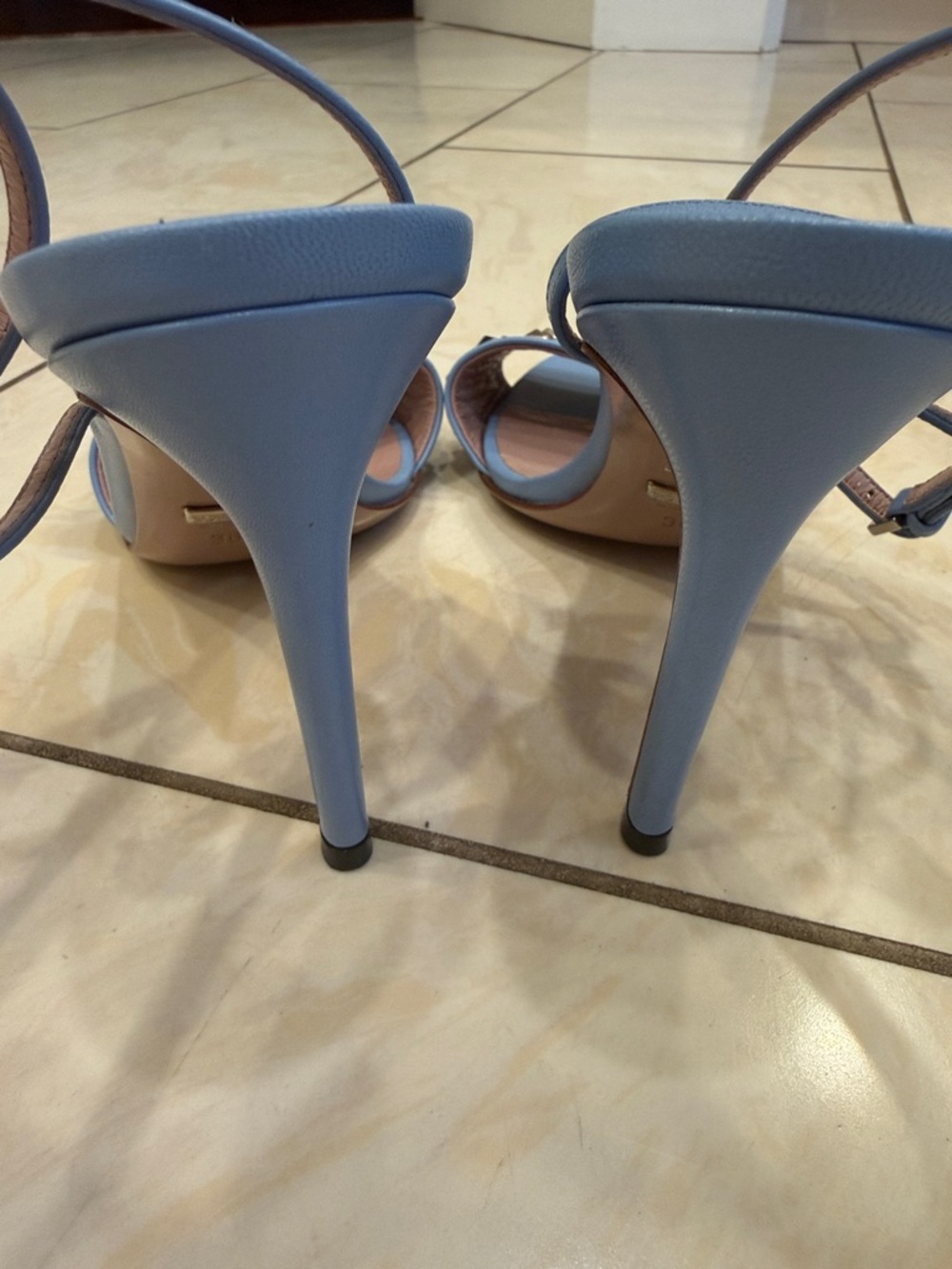 Gucci Powder Blue Studded Leather Slingback Heels - Picture 2 of 3